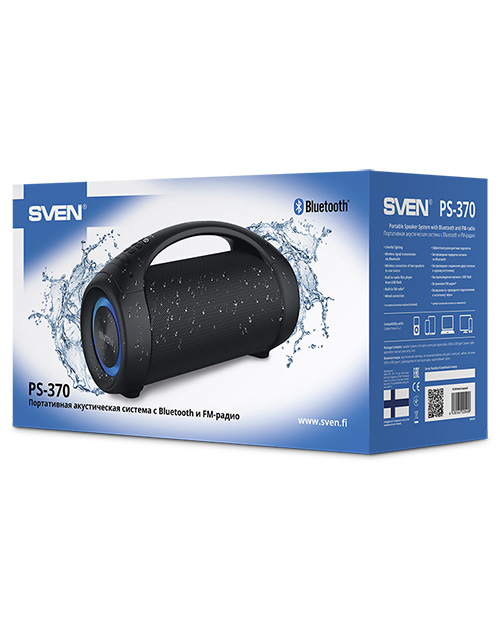 SVEN PS-370, черный, акустическая система 2.0, мощность 2х20Вт(RMS), Bluetooth, FM, USB, Водонепроницаемый (IPx5), подсветка, microSD, 2x3600mA*h - фото 5