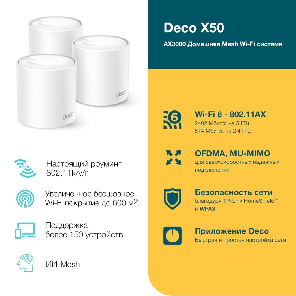 Tp-Link Deco X50(3-pack) AX3000 Домашняя Mesh Wi‑Fi система