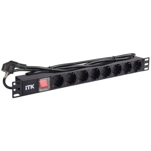 ITK PH12-8D1 ITK ITK PDU 8 розеток нем. ст, с LED выкл,1U, шнур 2м вилка нем. ст