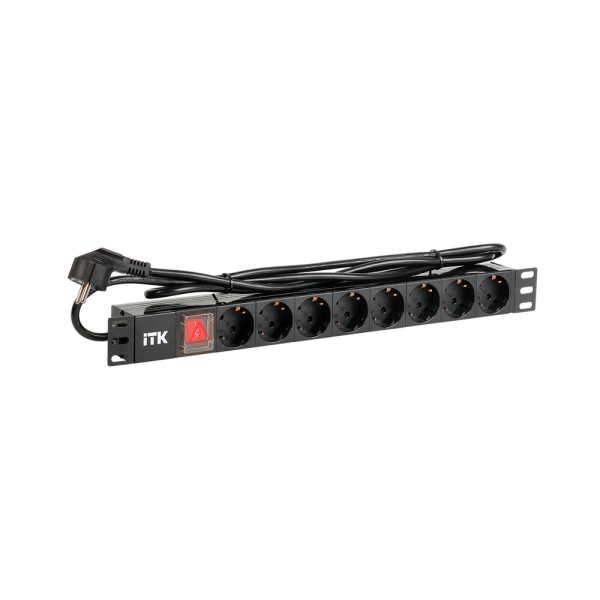 ITK PH12-8D1-P ITK PDU 8 роз. нем.ст. с выкл 1U каб.2м вилка нем.ст ПВХ чер