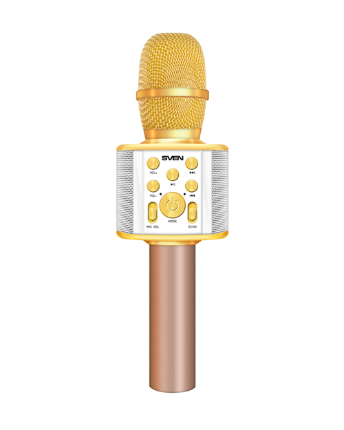 SVEN   MK-950, белый-золотой, микрофон для караоке, мощность 6Вт (RMS), Bluetooth, microSD, встроенный