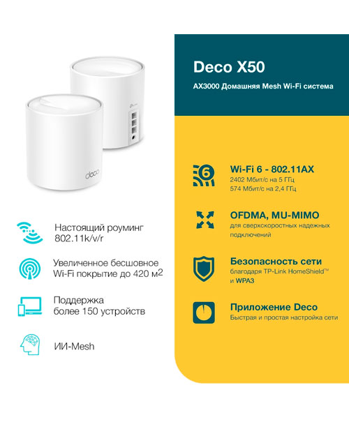 TP-Link Deco X50 Домашняя Mesh Wi-Fi AX3000 система 2 pack - фото 2