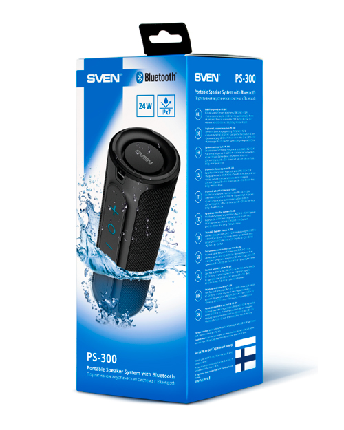 Колонка SVEN PS-300, black (24W, Waterproof (IPx7), TWS, Bluetooth, 2x2000mA*h) - фото 5