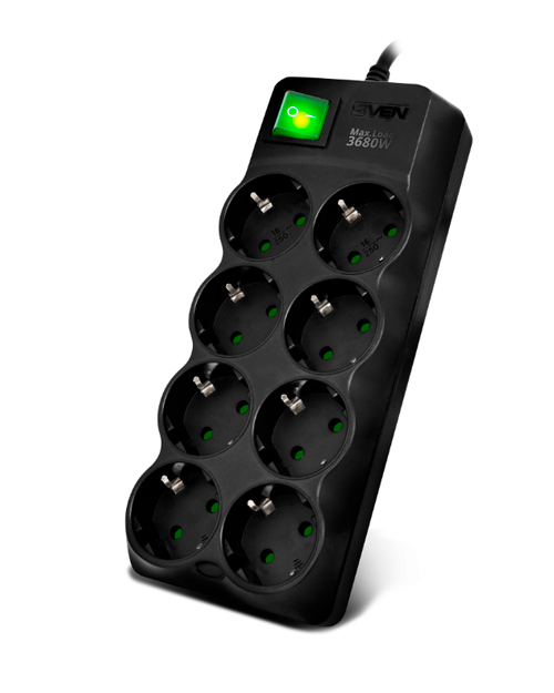 SVEN Сетевой фильтр Surge Protector  SF-08E-16 1,8 m (8 sockets) black - фото 1