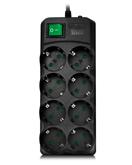 SVEN Сетевой фильтр Surge Protector  SF-08E-16 1,8 m (8 sockets) black - фото 2