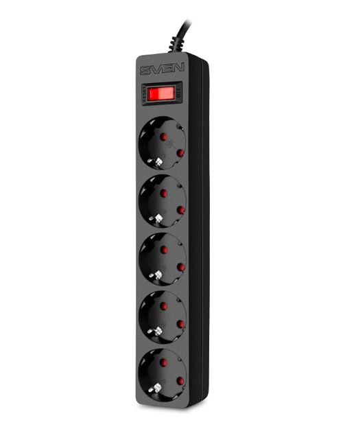 SVEN Сетевой фильтр Surge Protector SF-05E 5,0 m, (5 sockets) black - фото 1